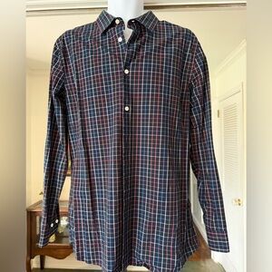 Banana Republic Navy Plaid Button-Down Shirt with Red & White Grid